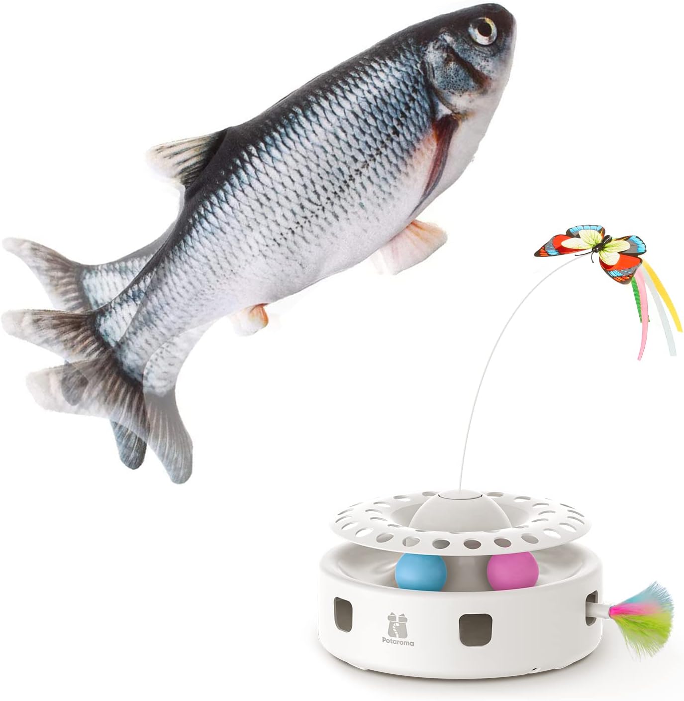 Potaroma Flopping Fish and Smart 3 in 1 Cat Toy Bundle