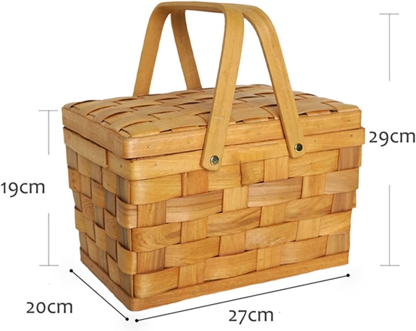 AADECOR Cestino da Picnic in Legno Intrecciato a Mano Cestino Intrecciato con 2 Maniglie e Coperchio oscillanti, Cesto Grande Vuoto per Picnic, Esterno, Campeggio, Famiglia, Feste,A
