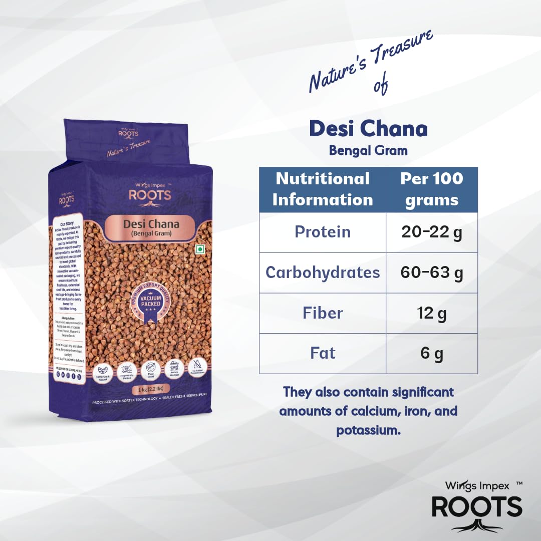 Roots Desi Chana 1 kg | Premium Bengal Gram | Protein & Fiber Rich Brown Chickpeas | Unpolished & Hygienically Packed - Image 2 thumbnail