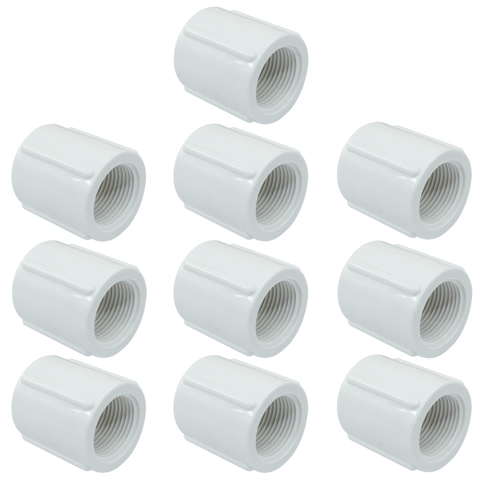 Zorveiio 10 Pcs 3/4 Inch Female to Female Threaded PVC Fittings, Double Threaded Pipe Coupling Connector, White Pipe Adapter for Sprinkler, Drip