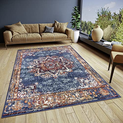 Hanse Home Maderno - Tappeto orientale classico a trama fitta con ornamenti vintage, morbido pelo corto, per camera da letto, sala da pranzo, soggiorno, corridoio, blu, 140 x 200 cm
