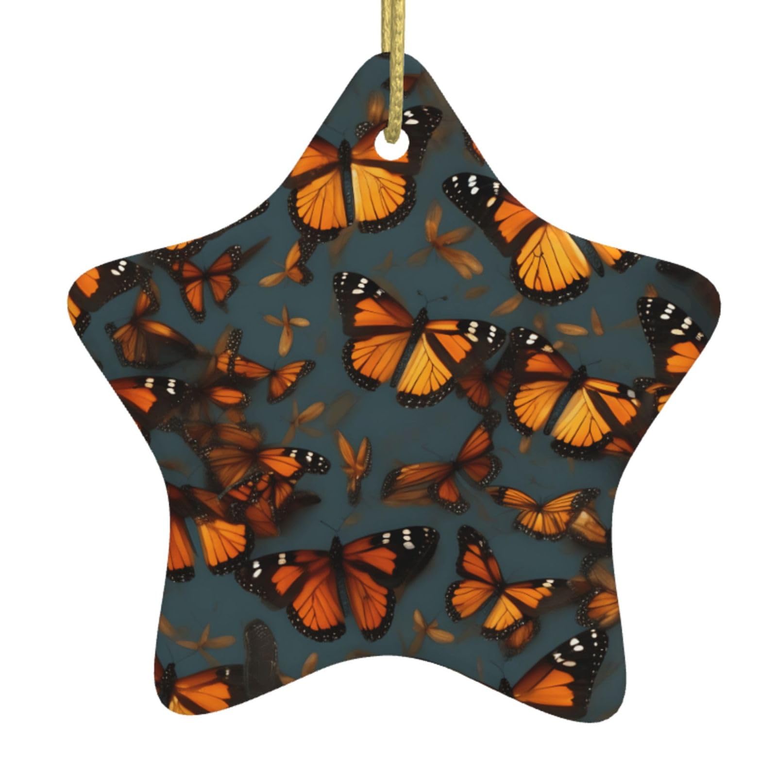 Heaps Of Orange Monarch Butterflies Print Christmas Ornaments, Ceramic Hanging Ornament, Round Shape Decorations