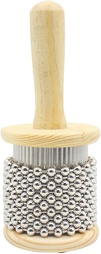 Mowind Cabasa Pop Hand Shaker Instrumento de percusión con cuentas de metal, tamaño pequeño