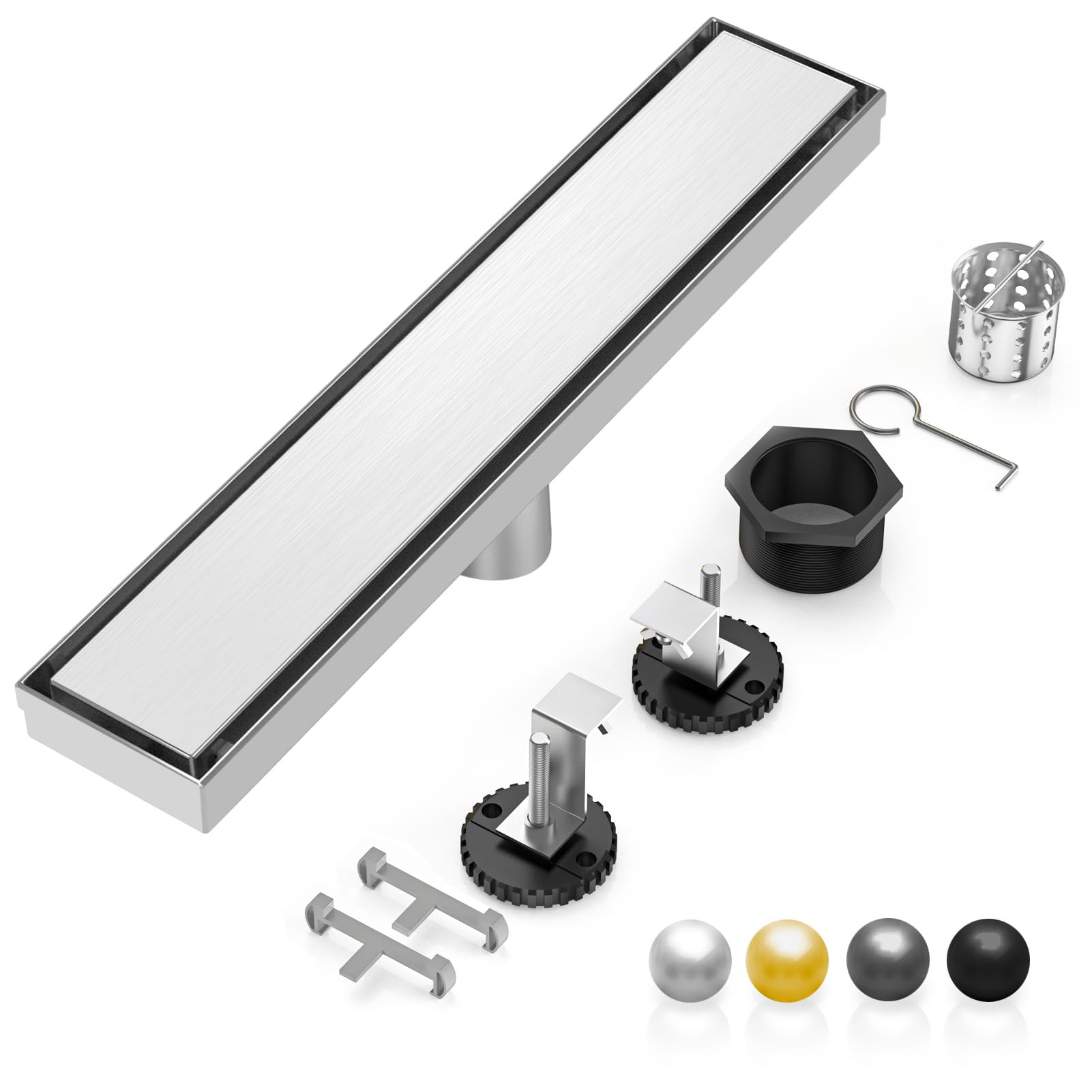DLONE® Linear Shower Drain - 18 Inch Brushed Nickel, with Tile Insert Panel