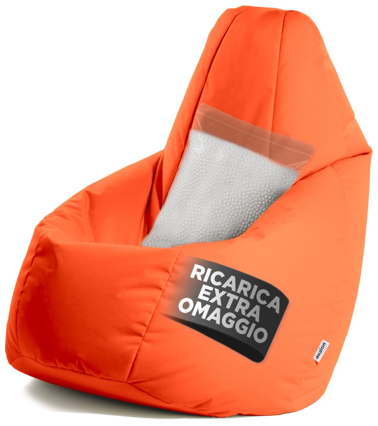 Avalon - Puff Poltrona Sacco Grande L Jive Deluxe Sfoderabile, Pouf Sacco di Qualità Sartoriale, Bean Bag per Sedersi Ergonomico, Tessuto Antistrappo Impermeabile, Made in Italy(80x125cm-Arancio)