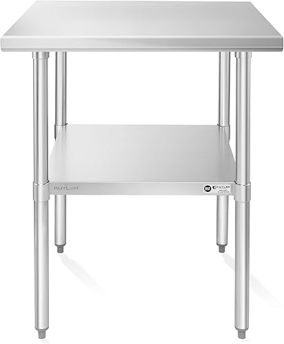 Miniatura 2 de KUTLER Mesa de acero inoxidable de 24 x 24 pulgadas, mesa de trabajo y preparación de cocina comercial resistente NSF con estante inferior para