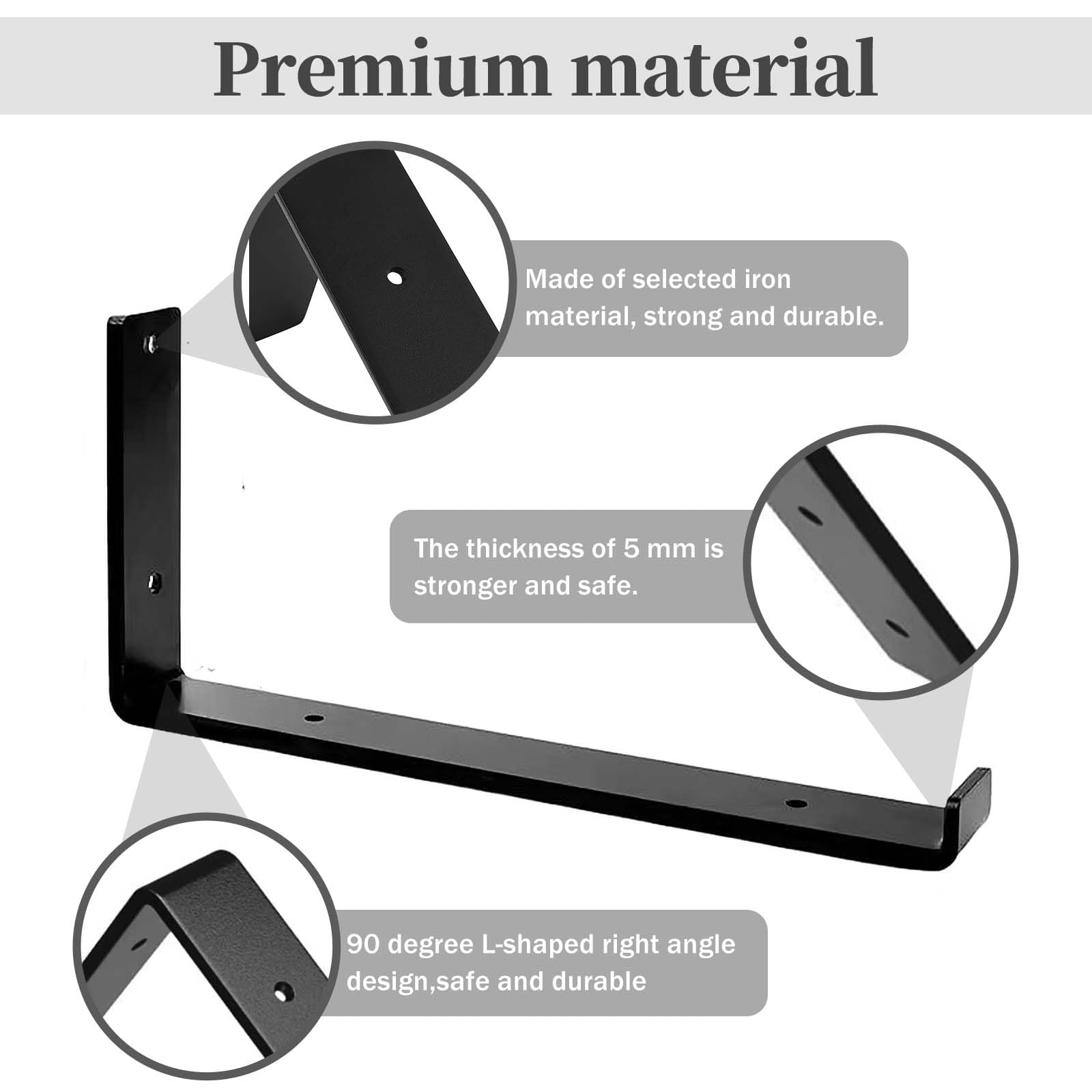 4Pcs Heavy Duty Shelf Brackets, 300mm(12 inch) Black Industrial Metal Scaffold Board Shelf Bracket - Image 3