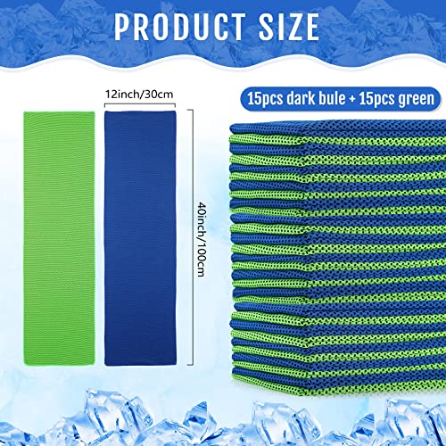 30 Pcs Cooling Towels 40" X 12" Ice Towel Breathable Soft Chilly Sweat Towel Workout Towels For Gym Cooling Towels For Neck And Face For Yoga Golf Sports Running Camping (Bright Green, Dark Blue) #TOP1