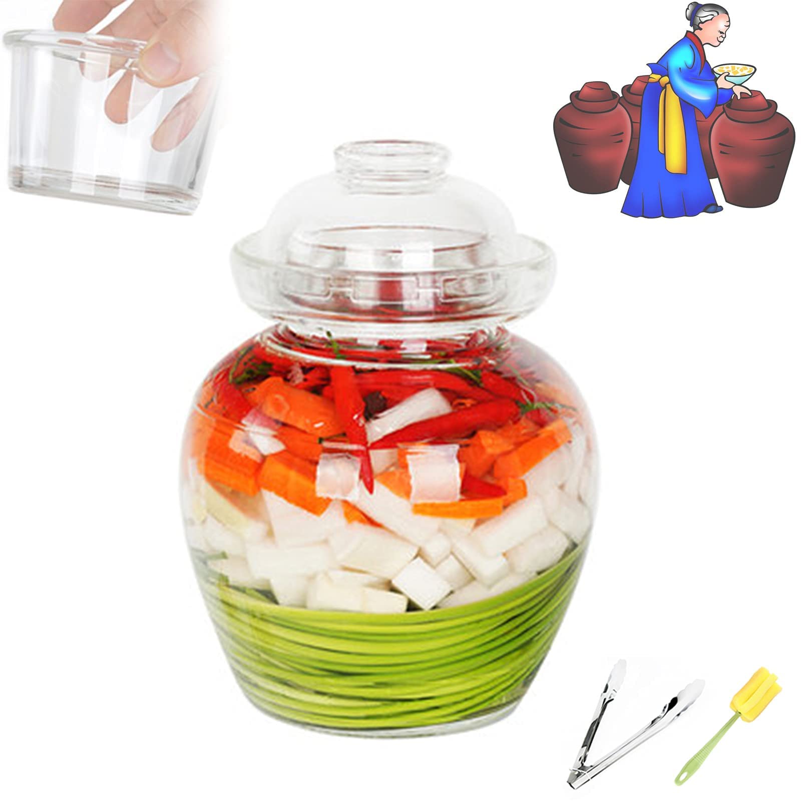 Glass Fermenting Jar Wide Mouth Mason Jars, Kimchi Jars with Lids Good Air Tightness, Fermentation Crock, Pickling Jars, Fermentation Jars Sealed Fermenter 1.5L/2.5L/5L/6.5L/10L,6.5l