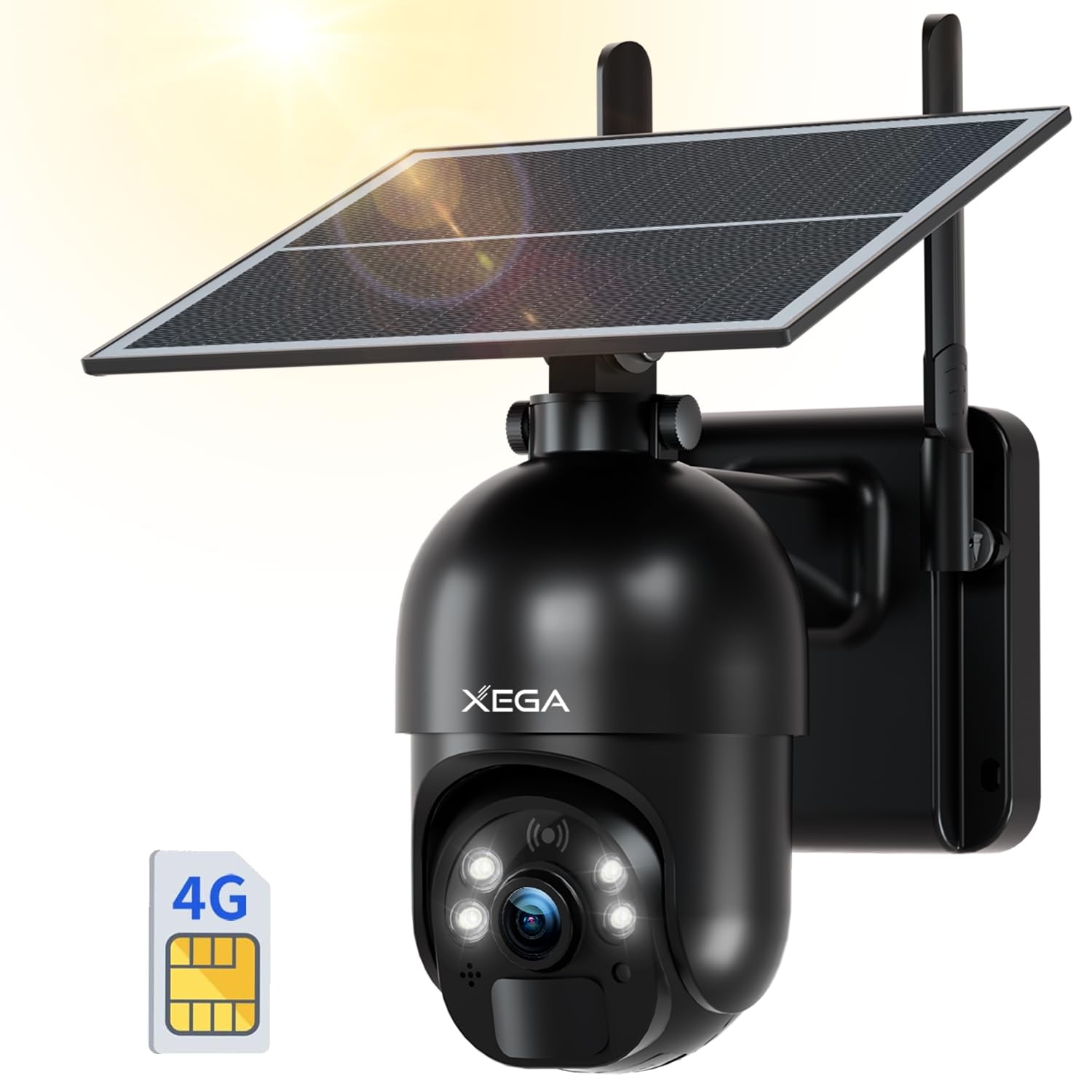 Xega 3G/4G LTE Überwachungskamera Aussen mit SIM Karte Kabellos Solar PTZ IP Kamera Outdoor mit 2K Farb-Nachtsicht 355°/95° Schwenkbar TF-Kartenslot PIR Erkennung 2-Wege-Audio IP66 Wasserdicht