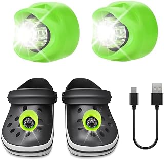 Atrasee 2Pcs Rechargeable Headlights for Croc, Ultra Bright Shoes Lights Lamps for Clogs, LED Waterproof Flashlights Attachment Crocs Charm Accessories for Kids Adults Men Women Clogs, Green