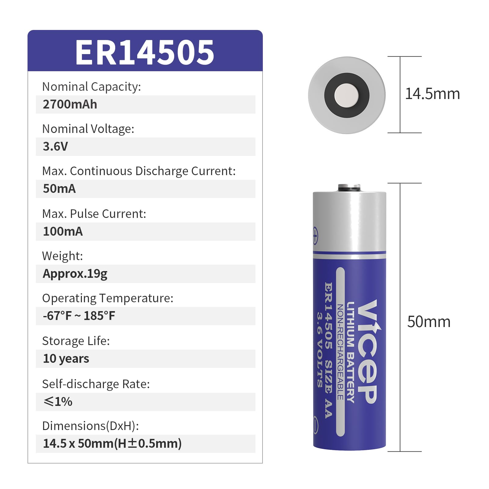 Lot de 24 Piles Lithium ER14505 AA 3,6V Li-SOCL₂ 2700mAh