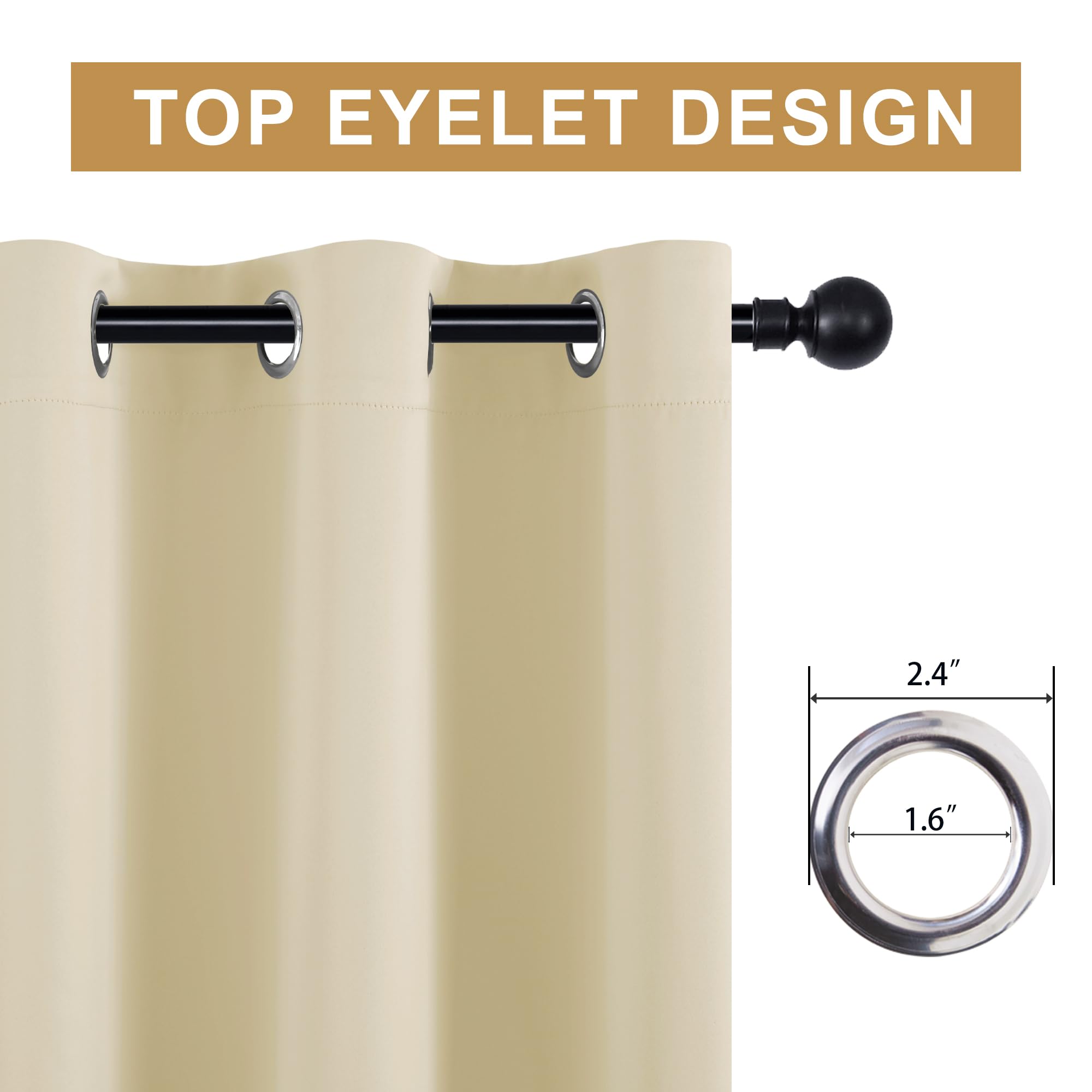 Hiasan Raumteiler Vorhang Blickdicht Thermovorhang, H243 x B254cm, Beige | Gardine Schallschutz mit Ösen, für Schlafzimmer Büro, Privatsphäre Verdunkelungsvorhänge, 1 Stück
