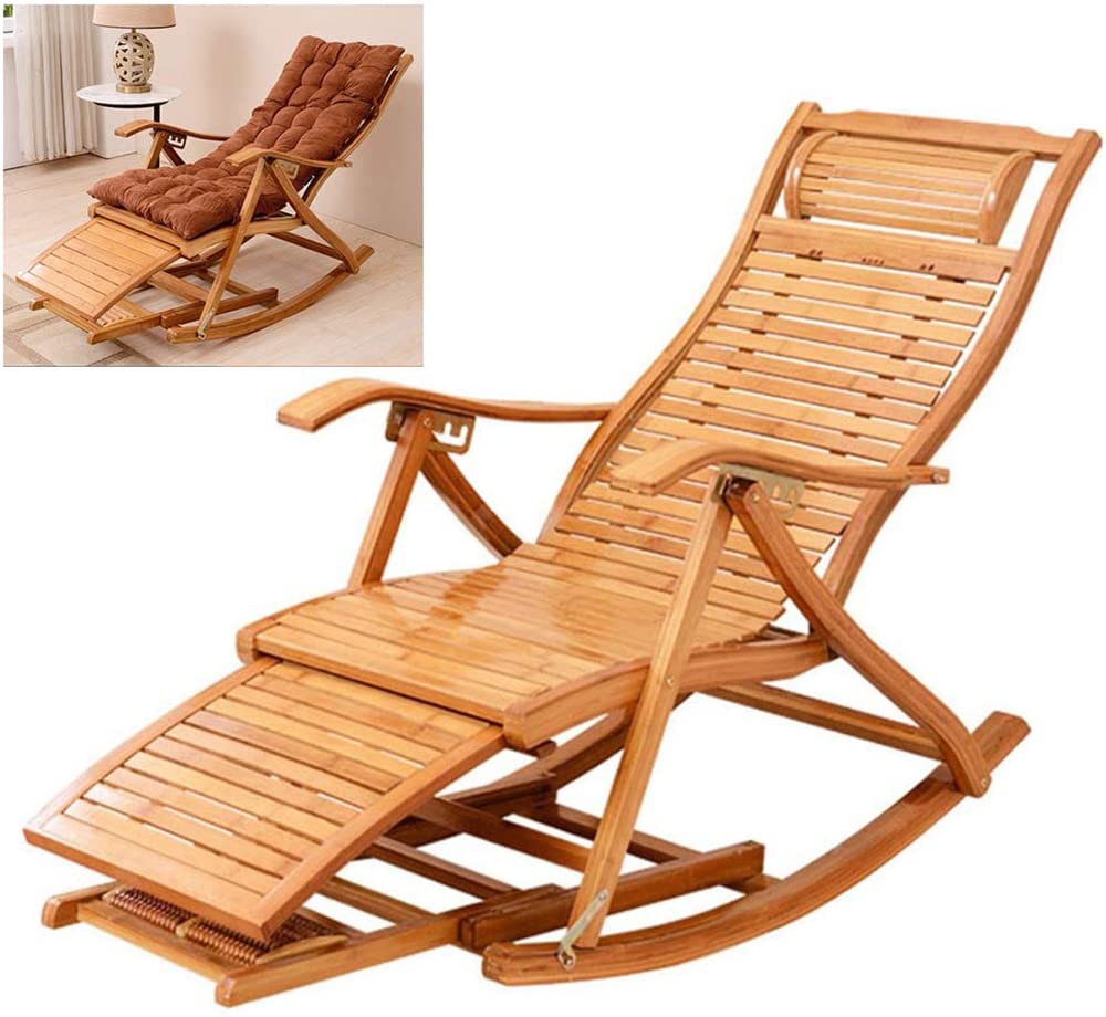 Rubik Wooden Rocking Chair with Removable Cushion, Foldable Adjustable Recliner Lounger with Leg Support, Foot Massage Roller & Relaxing Arm