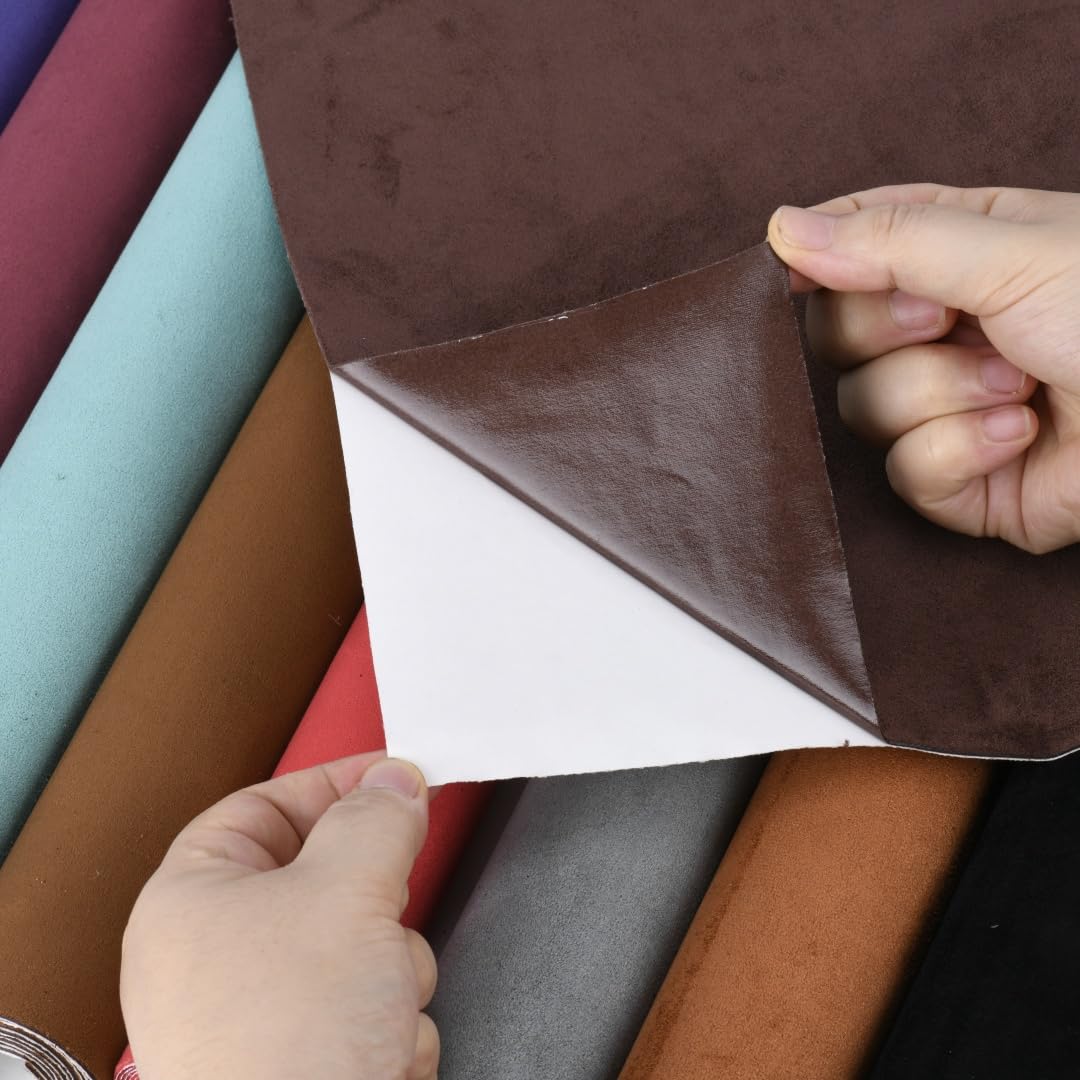 Parche de reparación autoadhesivo de gamuza sintética de 16 x 59 pulgadas, parches de tela de gamuza con respaldo adhesivo para interior de coche, cajas de joyería (café oscuro)