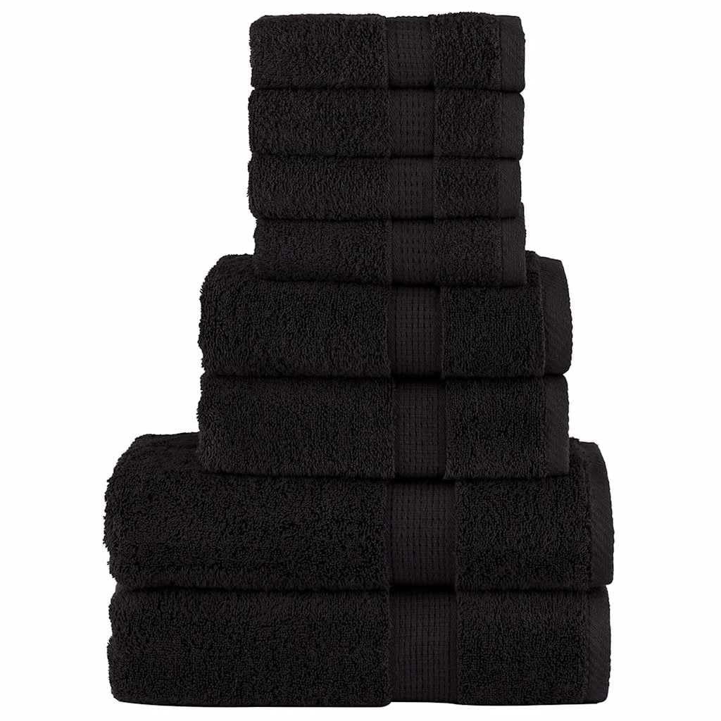 Juego de 8 toallas SOLUND de color negro, 600 g/m², 100% algodón hilado en anillo, toallas de rizo absorbentes con práctico sistema de fijación para colgar para hotel y hogar,