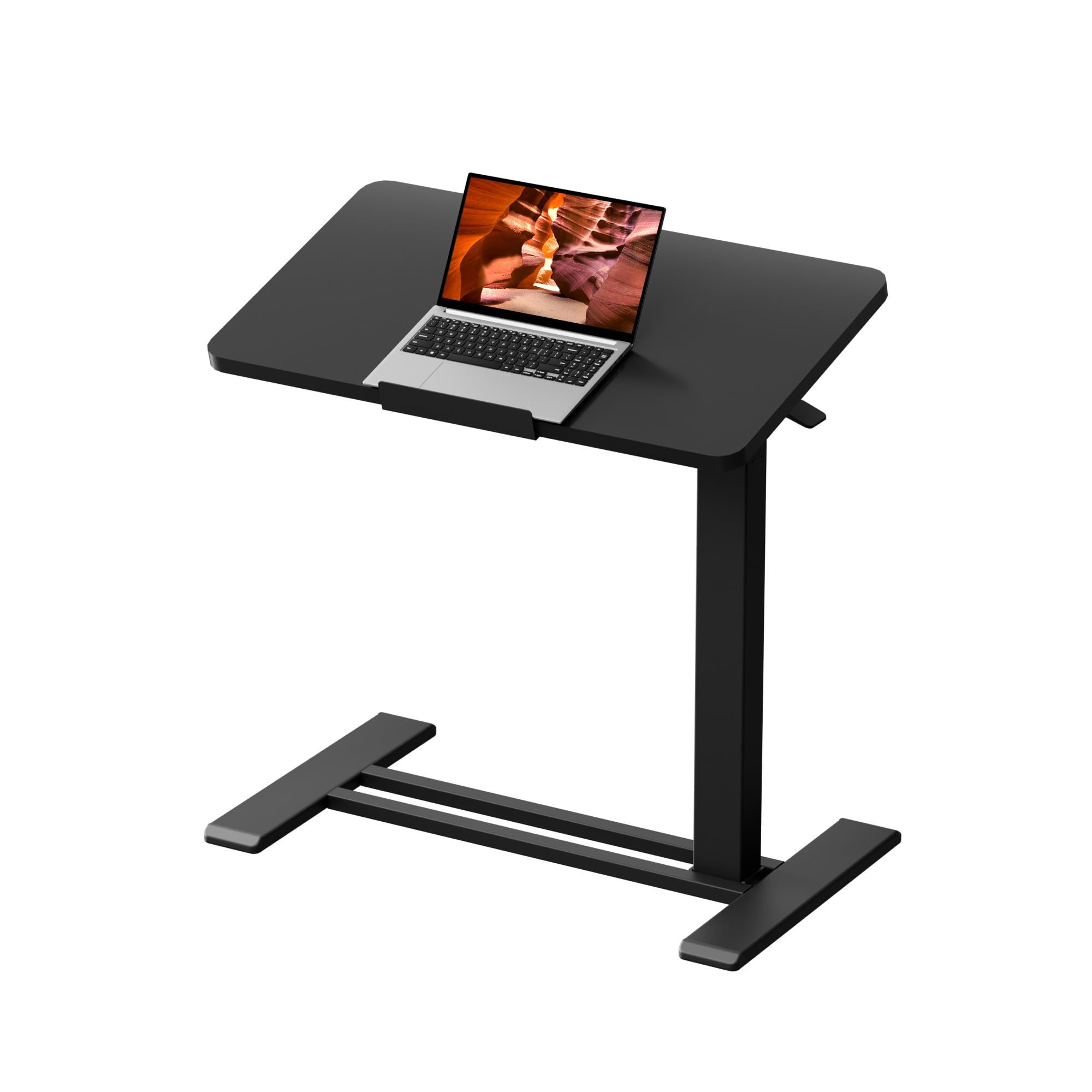 FitStand Medical Adjustable Overbed Bedside Table with Casters 90° Tilting Desktop Pneumatic Mobile Rolling Laptop Computer Standing Desk Cart with