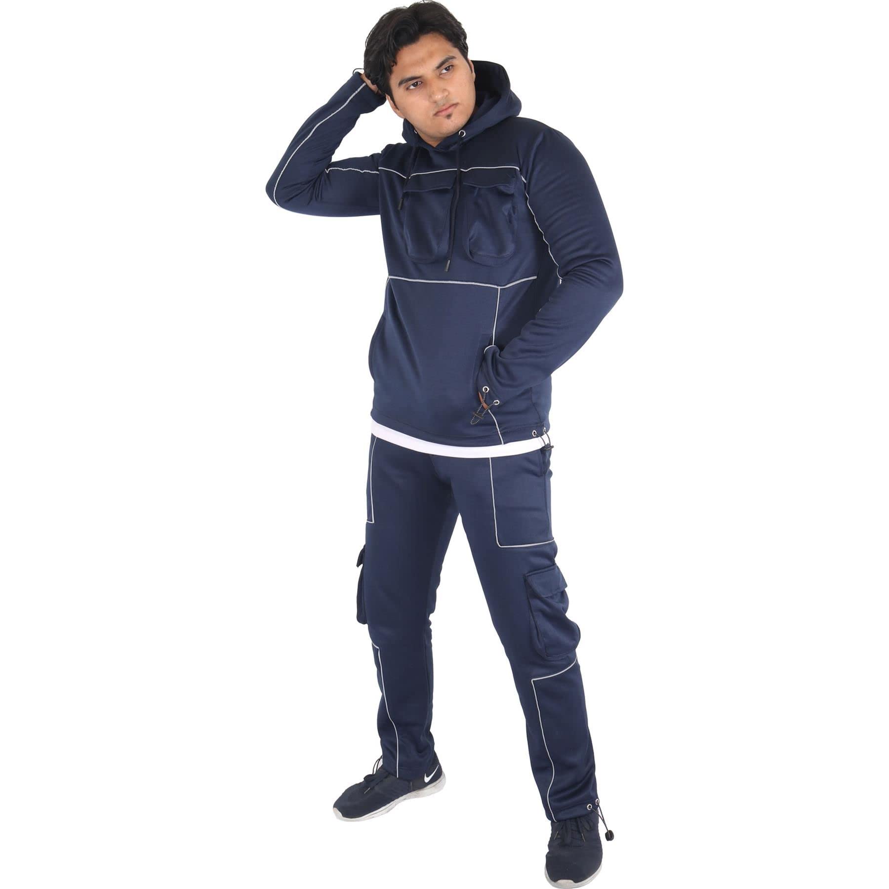 A2Z Mens Plain Athletic Tracksuit Top with Joggers Sweatpants Casual Mens Gym Wear Exercise - MTS 2479 Navy XL