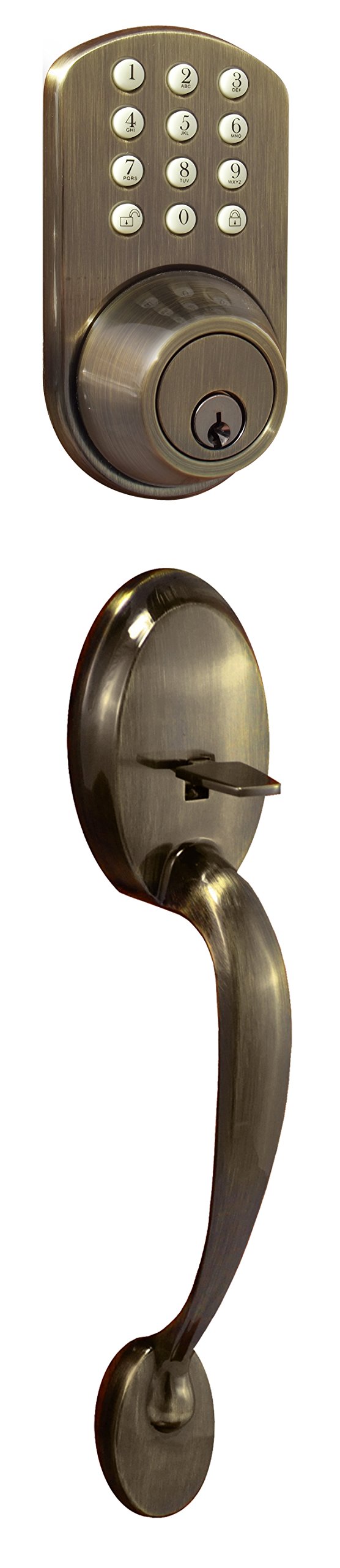 MiLocksBTF-02AQ Digital Deadbolt Door Lock and Passage Handle Set Combo with Keyless Entry via Keypad Code for Exterior Doors, Antique Brass