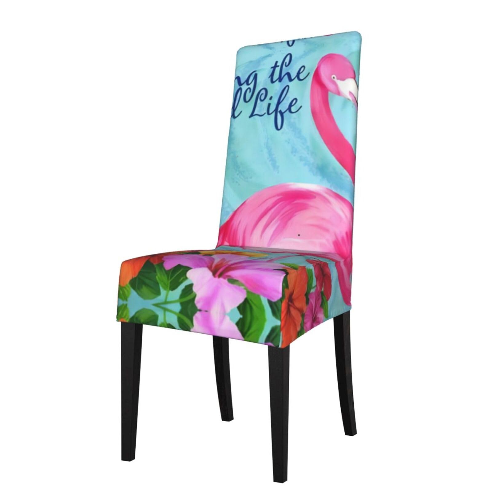 YYHWHJDE Flamingo Flowers Prints Dining Chair Throw Covers - Stretchy & Wrinkle-Resistant Seat Layers for Most Standard Chairs - Quick Refresh & Protect Your Furniture