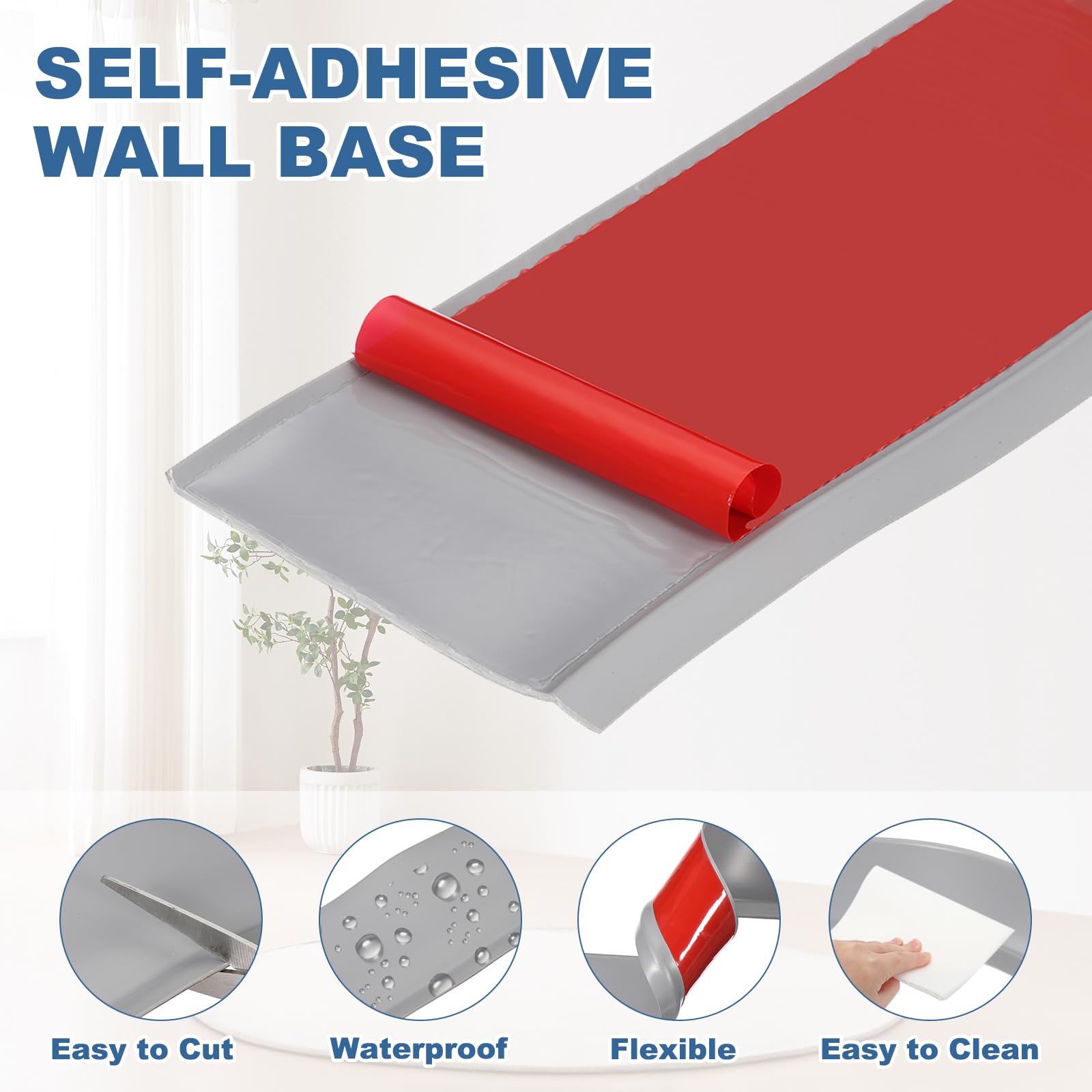 PATIKIL Modanatura da parete, 50 x 10 cm, in PVC, autoadesiva, per decorazione domestica, protezione da parete, grigio