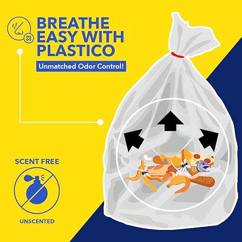 Miniatura 3 de Plastico Bolsas de basura altas para cocina, 13 galones, blancas, 150 bolsas de basura, extra fuertes, con cordones fáciles, control de olor, sin