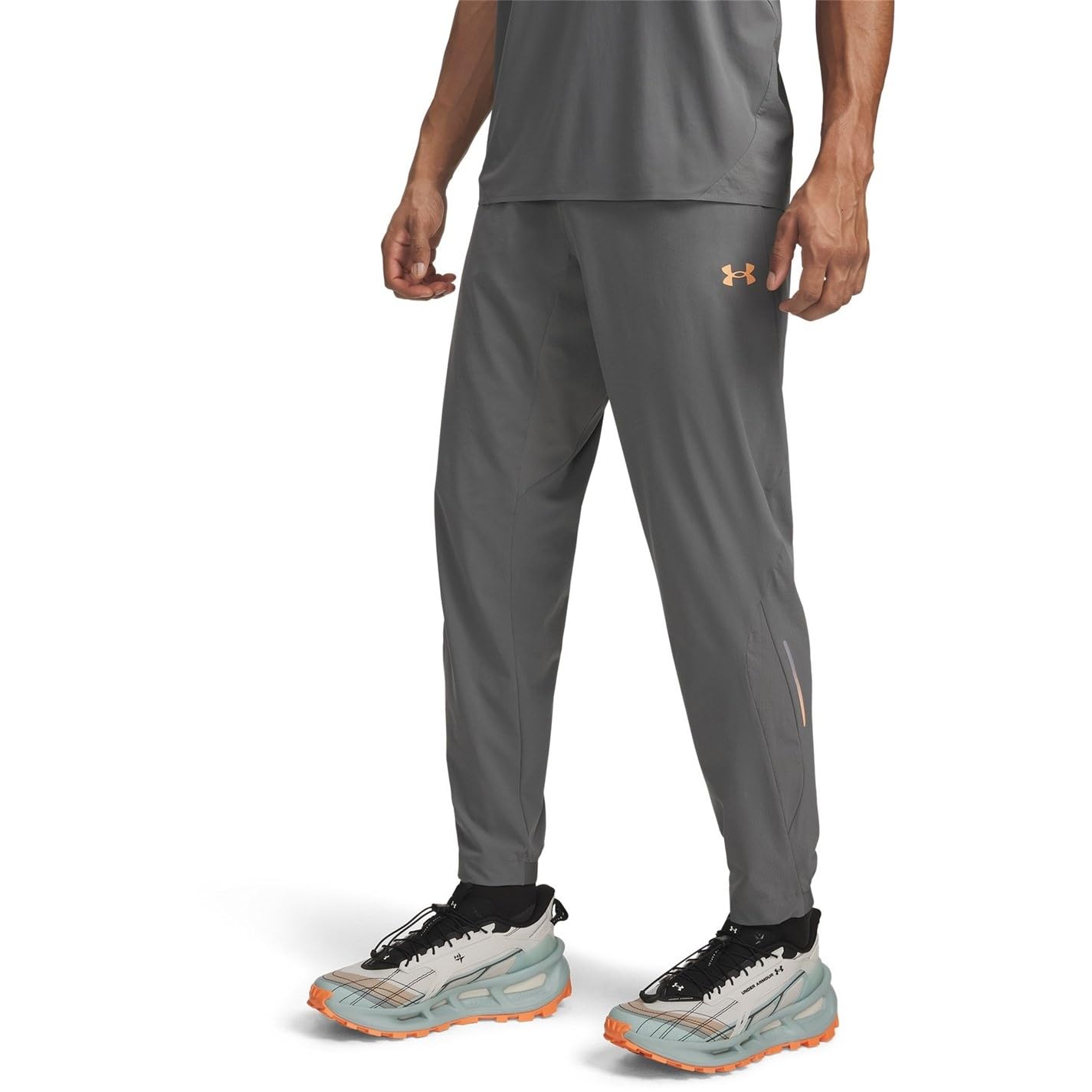 Under Armour Men's Trail Run Performance Tracksuit Bottoms - Green/Orange - L