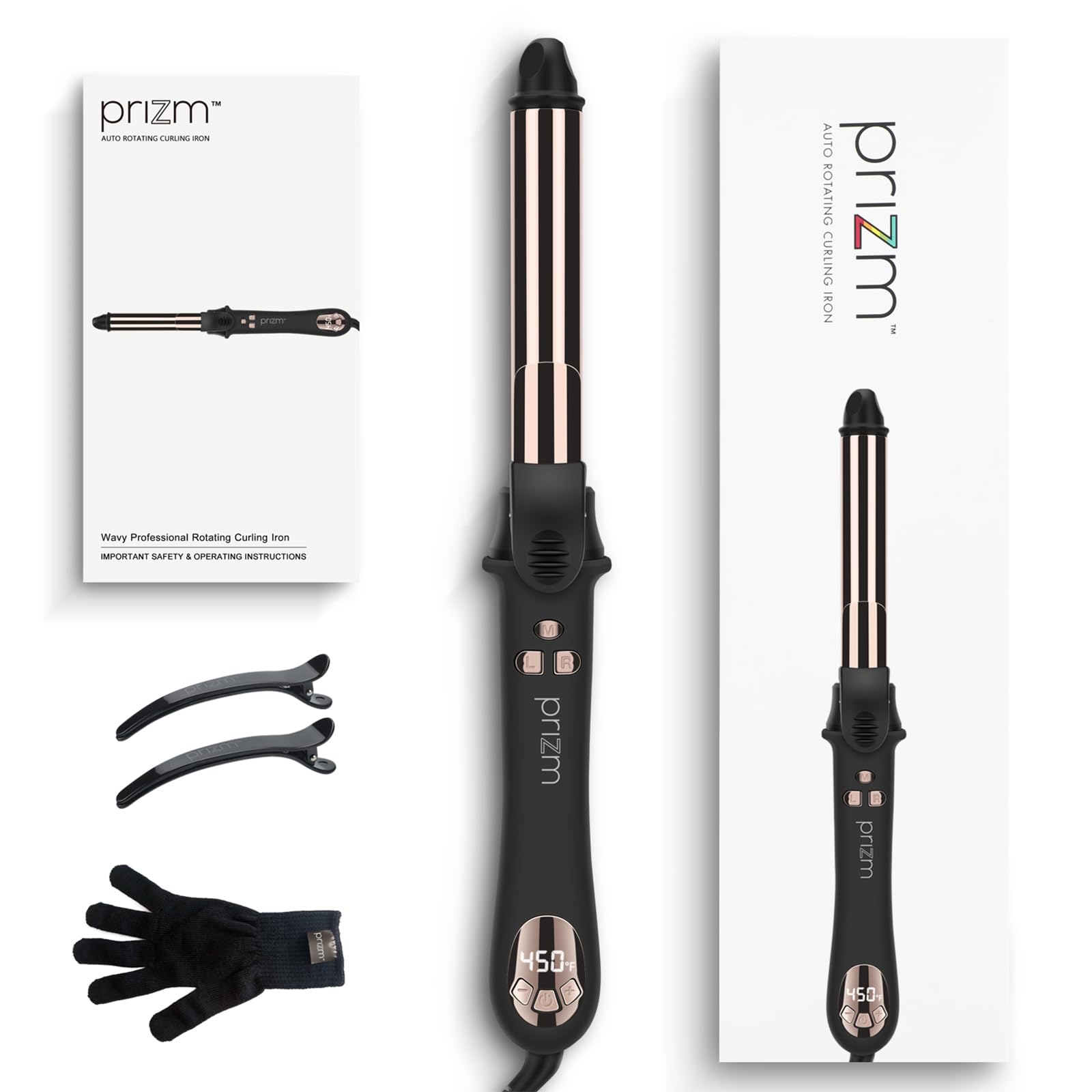 Prizm Automatic Rotating Curling Iron with LCD, Dual Voltage & 450°F Heat