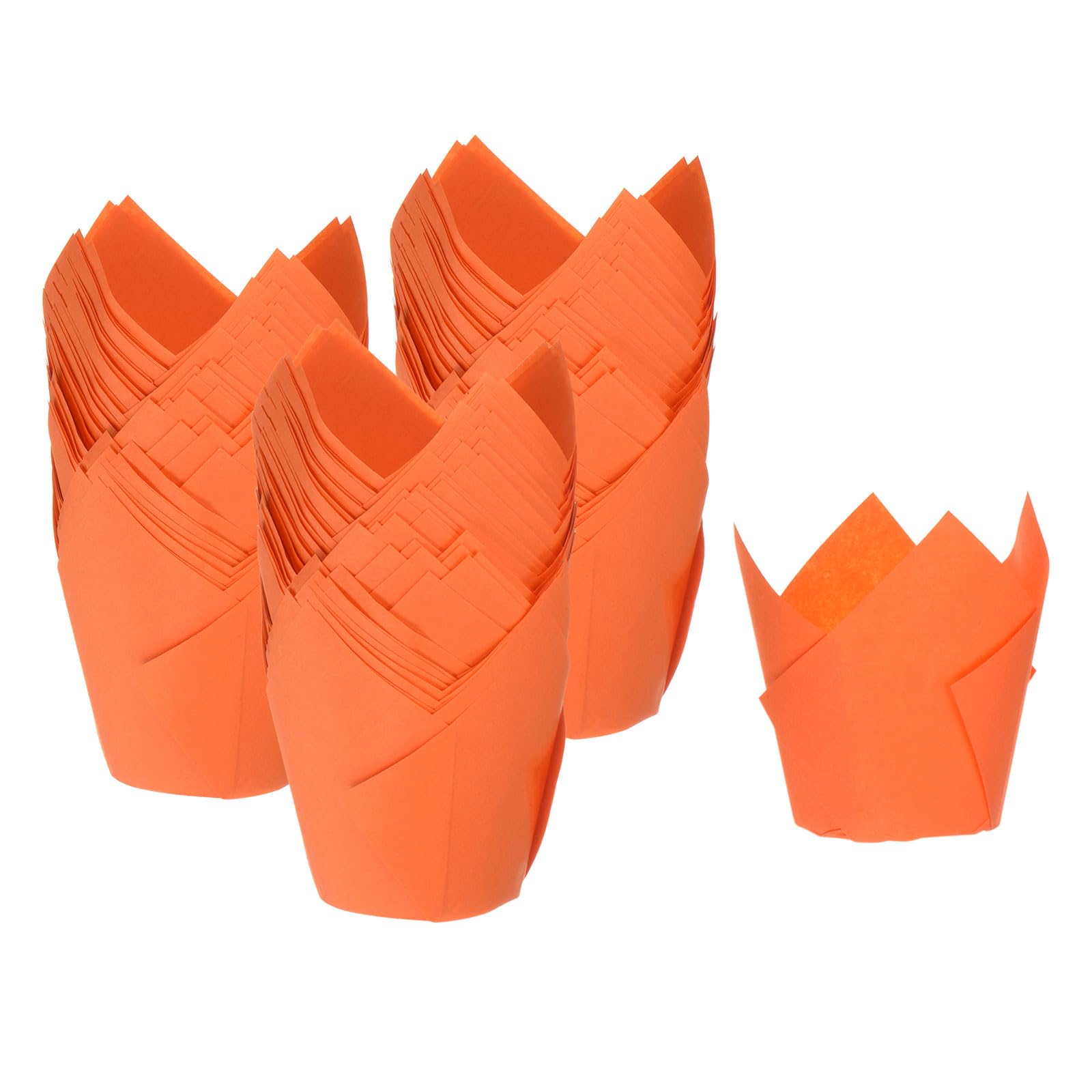 HARFINGTON 150Pcs Tulip Cupcake Liners Standard Paper Baking Cups Greaseproof Wrappers Disposable for Birthday Banquets Party, Orange