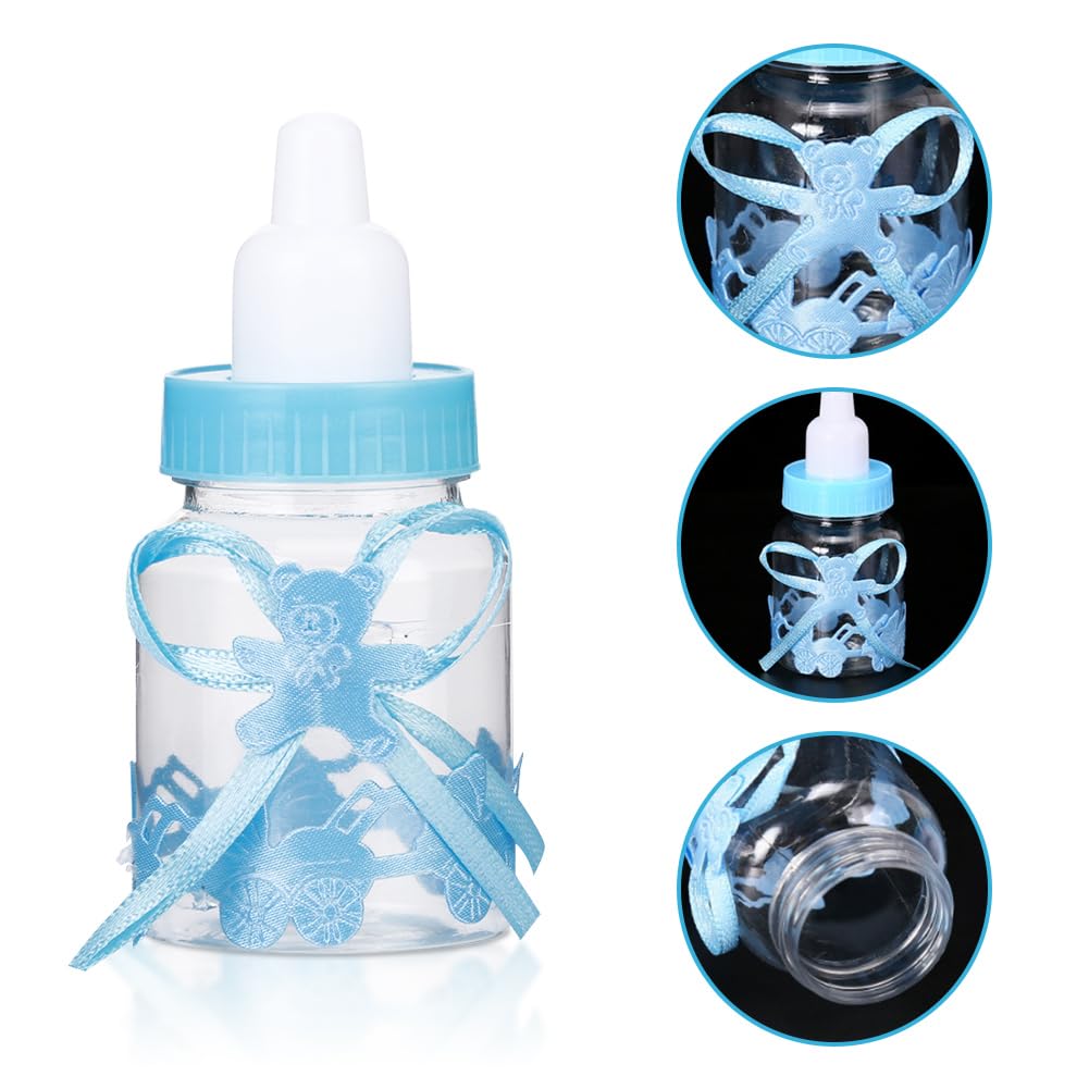 24 Pezzi Mini Scatola di Caramelle Forma di Biberon, Blu Mini Bottiglia di Caramelle Plastica per Neonato per Baby Shower Maschietto Bomboniera Battesimo