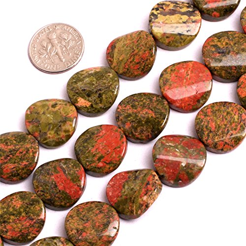JOE FOREMAN 16mm Unakite Semi Precious Stone Twisted Coin Loose Beads for Jewelry Making DIY Handmade Craft Supplies 15