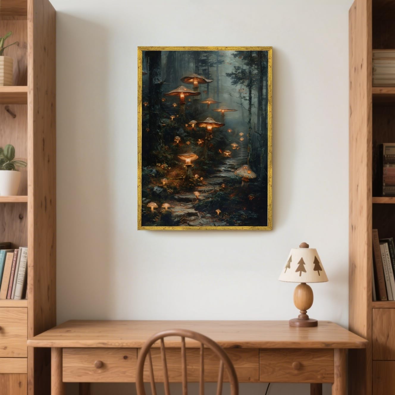 Balsuka Fantasy Wall Art Glowing Mushroom Magical Forest Poster Nature Landscape Enchanted Woodland Canvas Print Dark Academia Decor Whimsical Mystical Fungi Pictures for Bedroom 8x12inch Gold Frame - Image 6