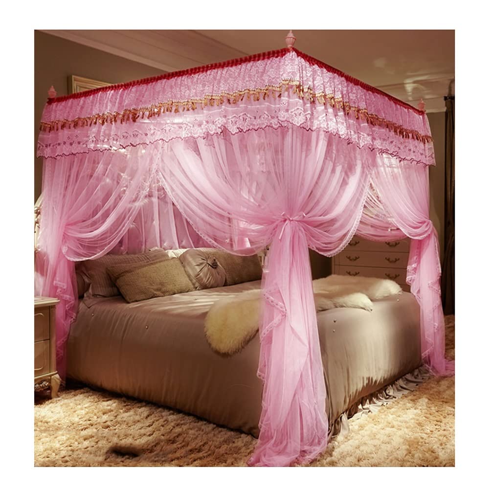Mosquitera dosel de cama rosa de 200x220 cm con estructura metálica de 4 postes