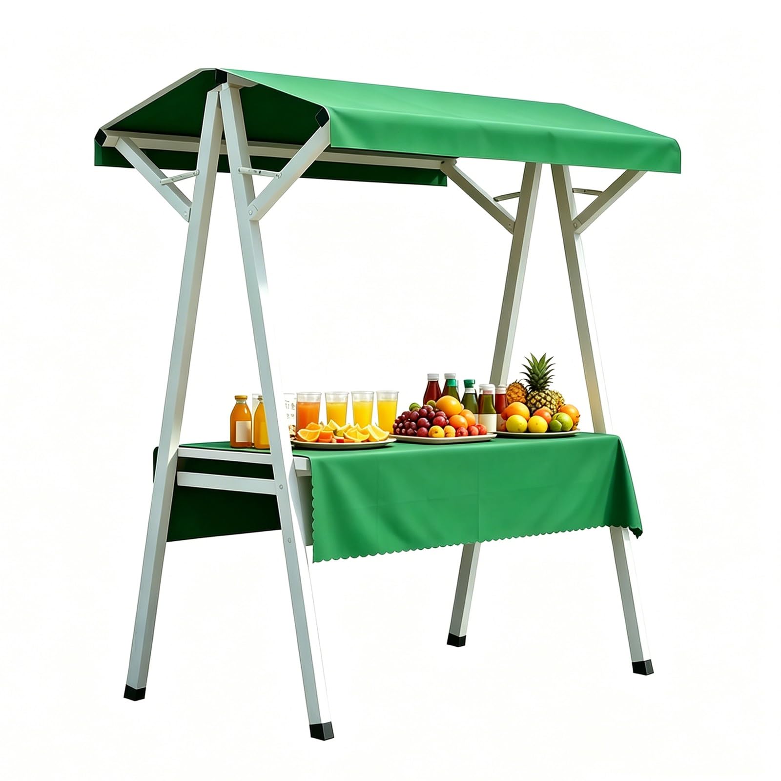 CHBMZ Foldable Metal Farmers Market Cart with Canopy - Portable Flower Cart, Pop-Up Retail Vendor Stand with Display Shelf for Craft Fairs, Boutique Shops & Art Shows(Green,160cm/63in)