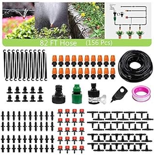 Kit de irrigação por gotejamento, sistema de irrigação de jardim de 25 m, sistema automático de irrigação de jardim com gotejador ajustável, mangueira de distribuição em branco de 0,64 cm para estufa, jardim, canteiro de flores, jardim e jardim e gramado
