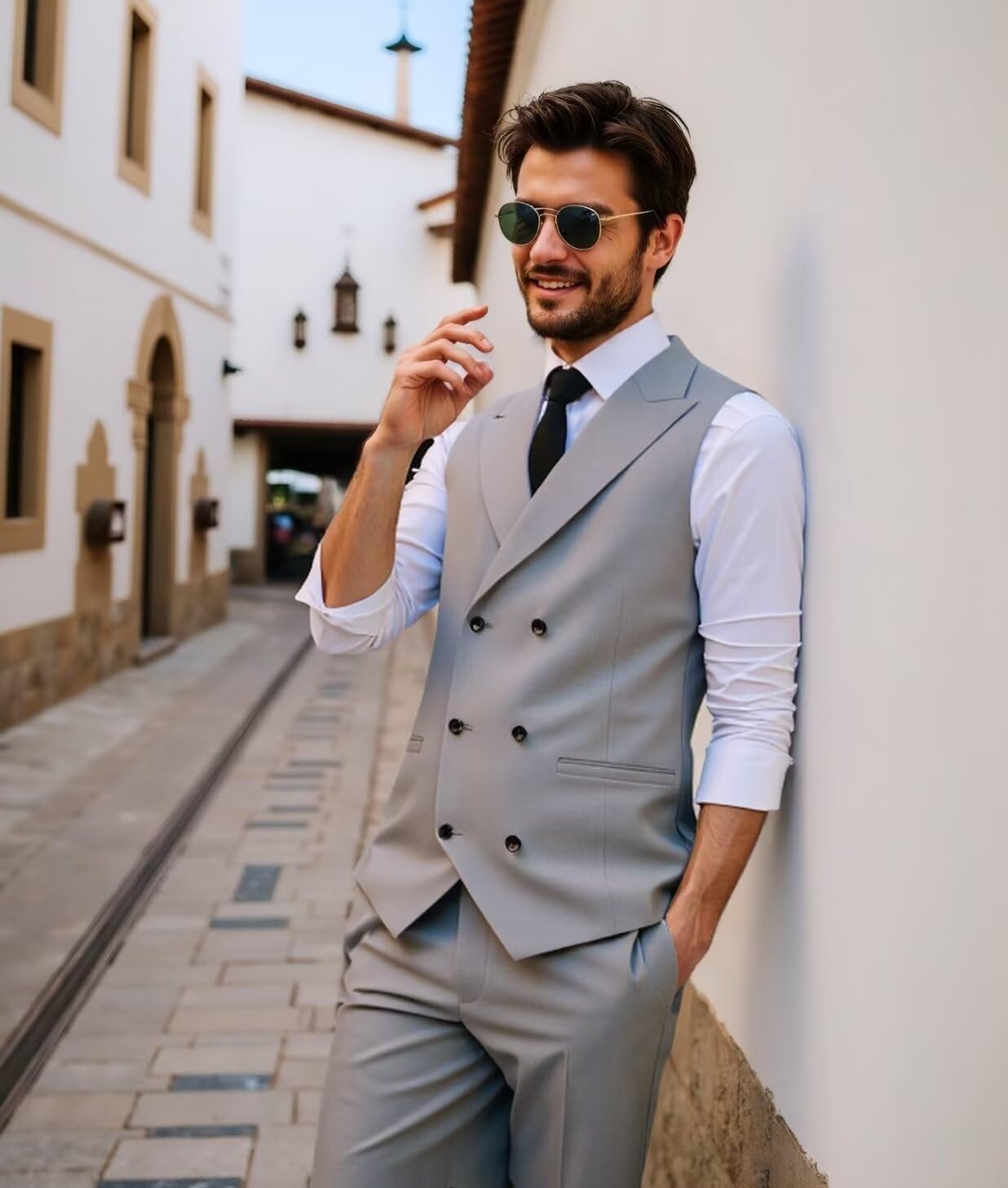 Men's 2 Piece Suit Vest Pants Set Double Breasted Waistcoat for Business Wedding Prom Homecoming - Image 6