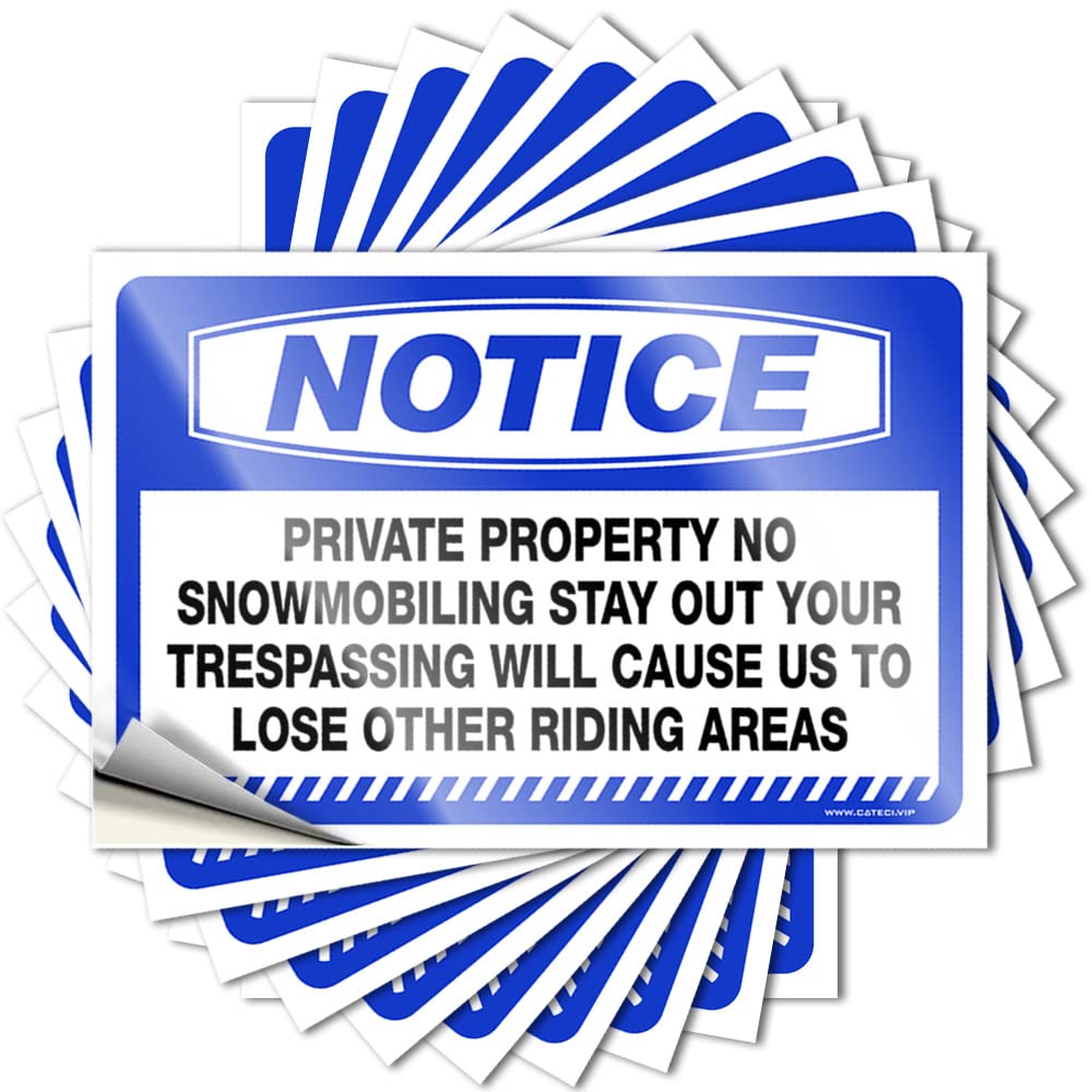 Fzfn Men's Colour Notice Private Property No Snowmobiling Stay Out Lettering Sticker Housewarming | Plastic Garage Removable Decal Pack(8X12cm)
