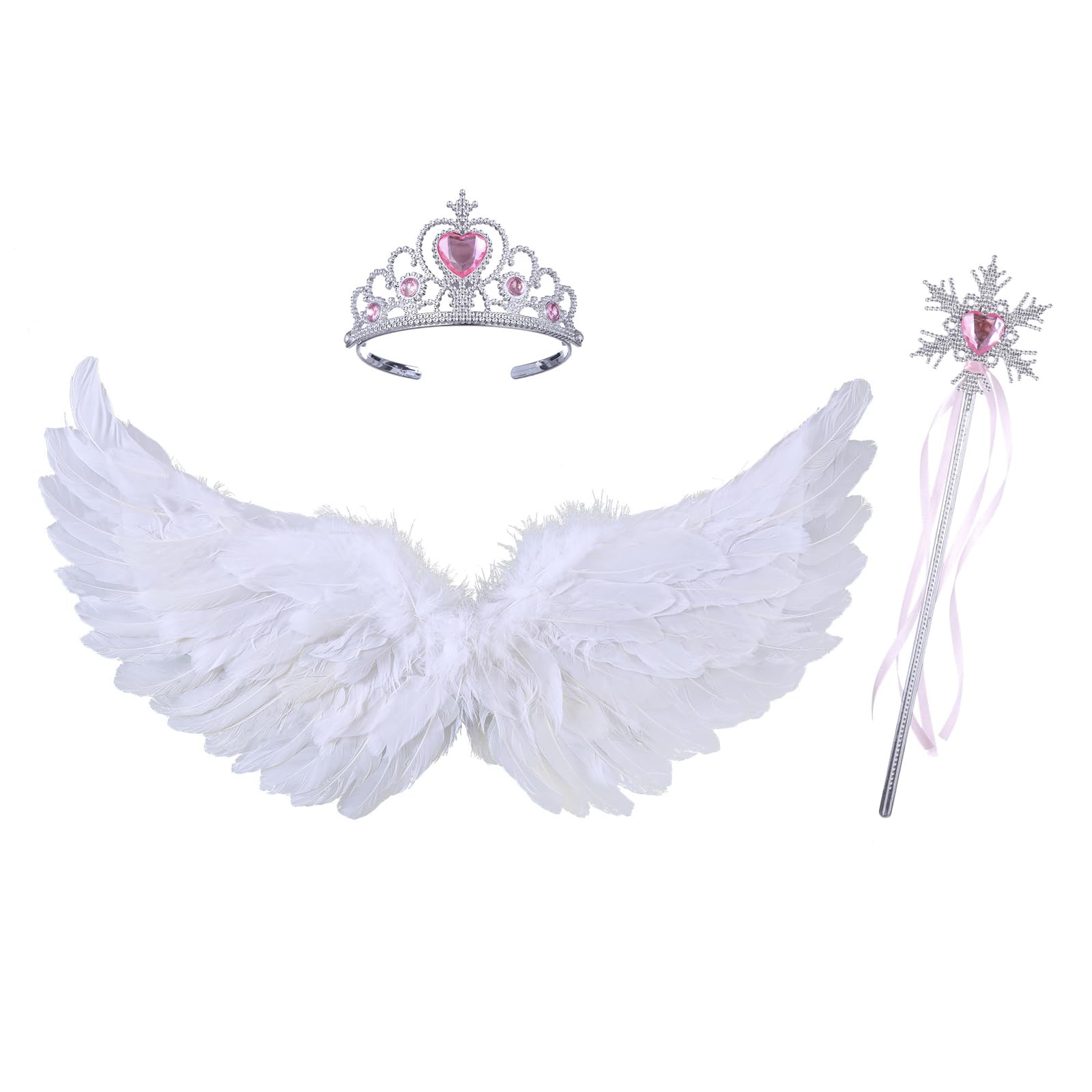 FeMereina Feather Angel Wings for Adult, Large Costume Wings Feather Fairy Angel Wings Cosplay Accessory for Women and Girls (White 3Pcs, 3Pcs)