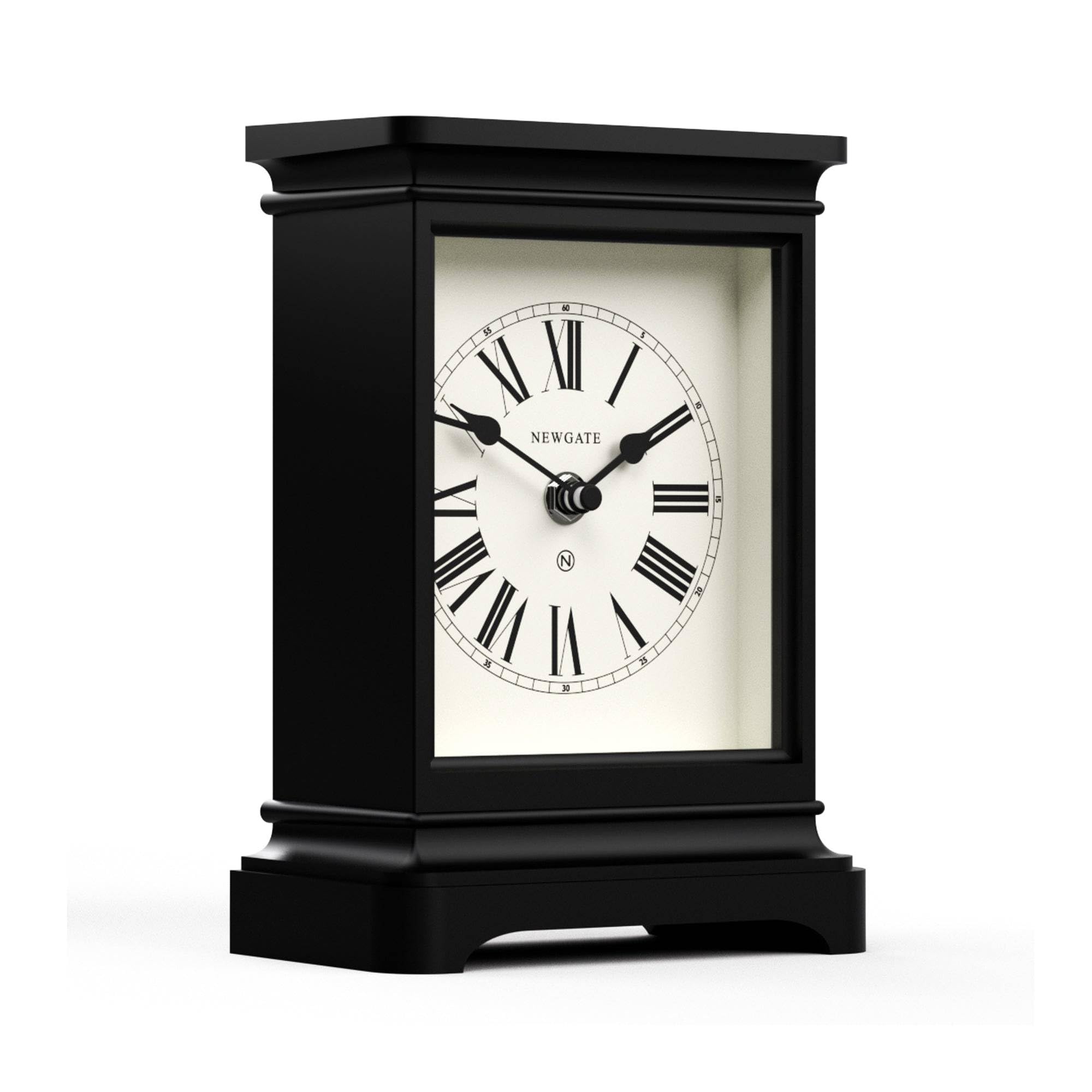NEWGATE® Time Lord Orologio a camino | Classico design di orologio a carrozza | Nero | Numeri romani | Stile classico contemporaneo per scrivania, piano tavolo, mensola o comodino