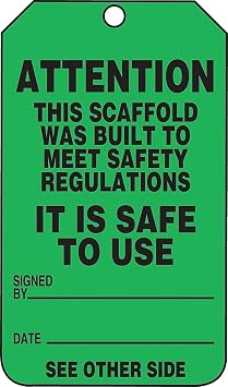 AccuformNMC Scaffold Status Tags | 25 Pack Green Attention Scaffold Safety Tags Safe to Use, 5.75 x 3.25, Durable Waterproof 15-mil Thick Rigid Plastic