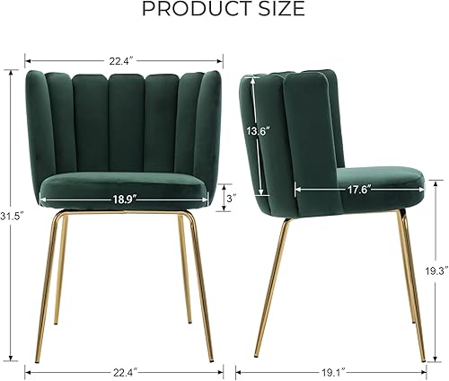 Vista 17 de Juego de 2 sillas de comedor modernas de terciopelo, elegantes sillas auxiliares tapizadas para cocina y comedor, cómoda silla de maquillaje