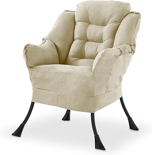 Miniatura 8 de Silla perezosa moderna, sofá individual perezoso, cómodo sillón reclinable, sillón suave con bolsillos laterales, cojín grueso, marco de acero de