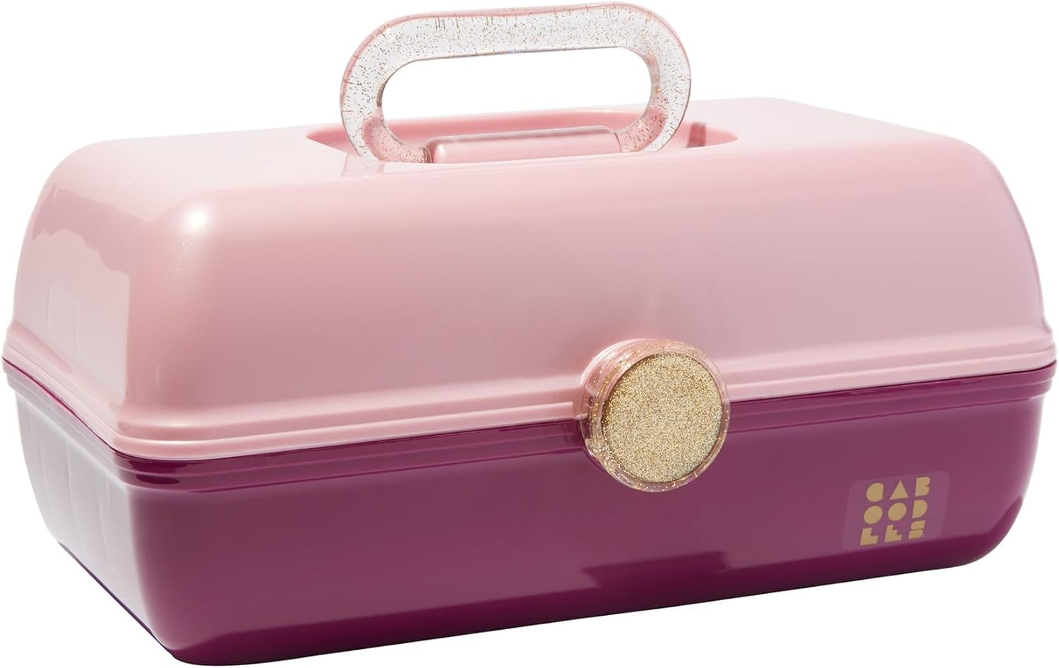 Claire's Features - Caboodles Makeup Case, On the Go Girl Travel Cosmetic Organizer with Mirror, Pink & Violet with Glitter Gold Handle Storage Box: 13 x 7.4 x 6 Inches Pink & Violet Larg...
