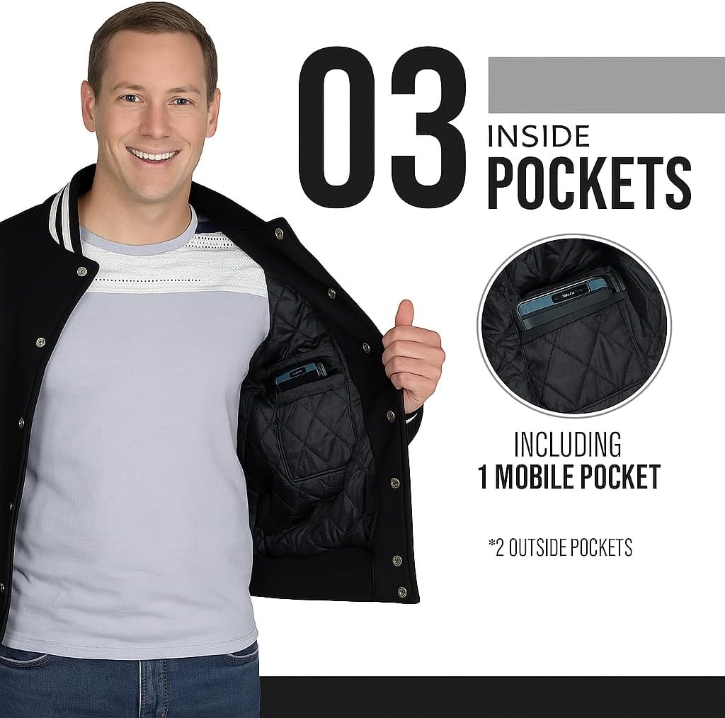 Original Varsity Letterman Bomber Jacket - Wool Blend Body & Genuine Cowhide Leather Sleeves