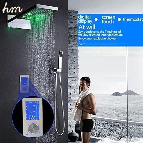BL- Digital Thermostatic Shower Combo with Touch Control Panel SUS304 Rainfall Massage Waterfall Bathroom Wall Mounting Polished