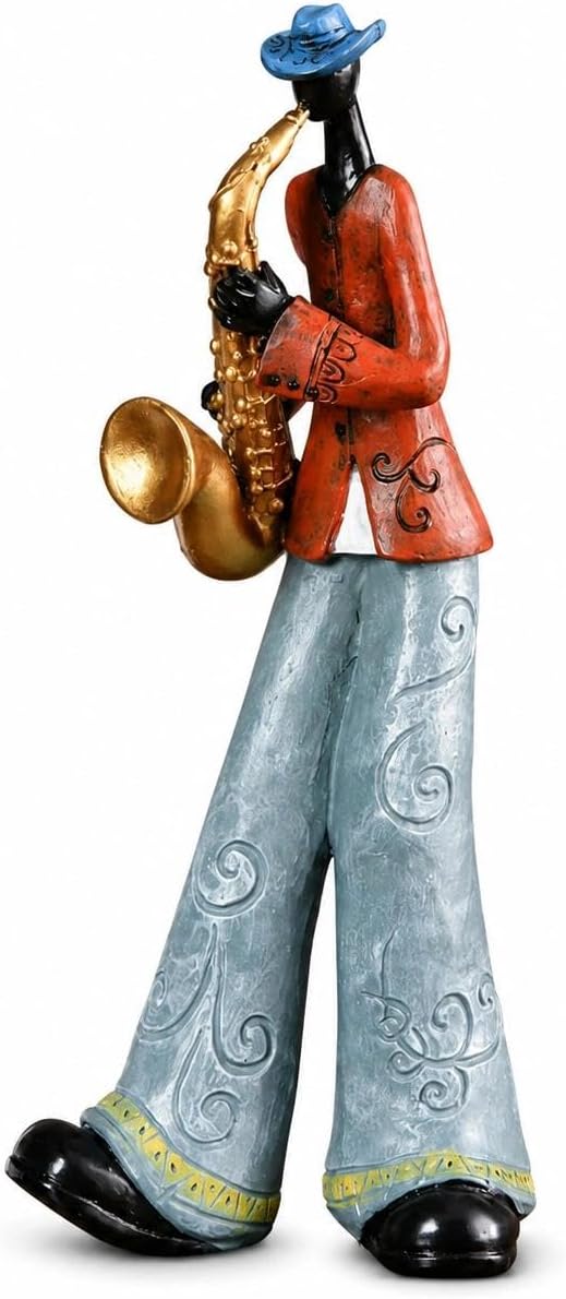 Nostalgic Jazz Saxophonist Figurine, Resin Retro Saxophone Player Sculpture Home Office Desk Decor Ornament, Classic Melody Playing Statue Housewarming Gift
