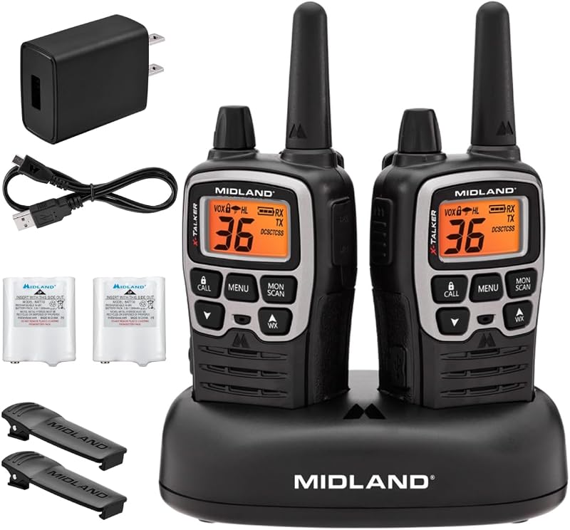 T71VP3 X-TALKER Long Range Walkie Talkie - FRS Two-Way Radio for Camping Overlanding Rock Crawling - NOAA Weather Scan - 36 Channels and 121 Privacy Codes Black/Silver 2 Pack