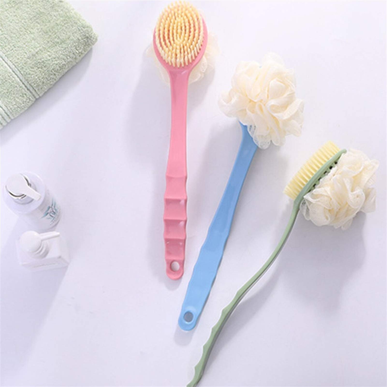 Esponja de Ducha Cepillo de Ducha de Mango Largo Ducha de baño de plástico Cepillos de Limpieza de la Piel (Color : Pink) (Green)