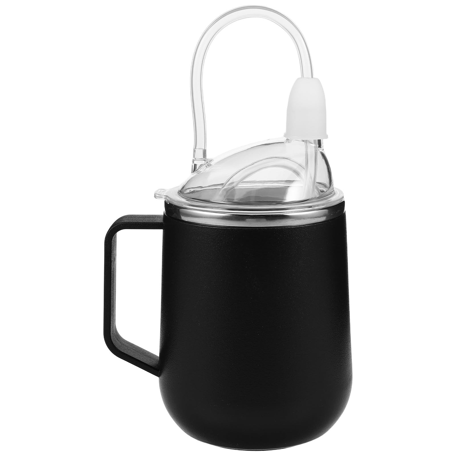 Healvian Pflege Strohhalmbecher aus Edelstahl 450ml Auslaufsicher Schwarz