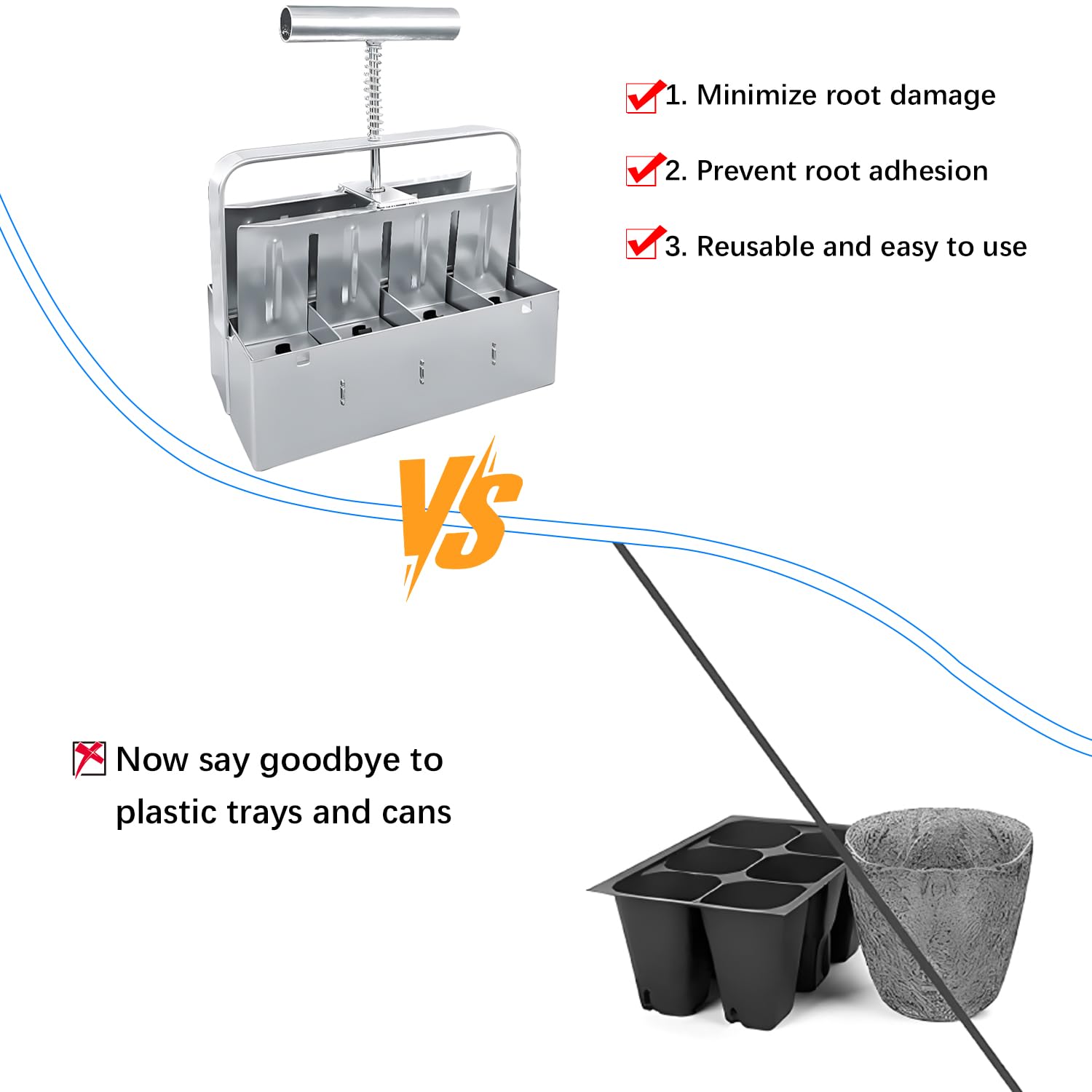 8-Cell Manual Presse Motte pour semis, Blocs de Terre manuels 5x5cm, avec germoir et Gants pour Le repiquage des graines en Serre